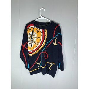 Vintage Chaus Sport Embroidered Funky Navigation Ship Cardigan Sweater SM